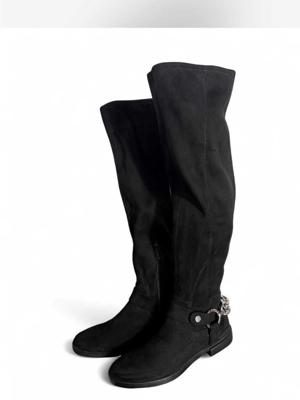 Calvin Klein Black Over-the-Knee Boots with Chain Accent